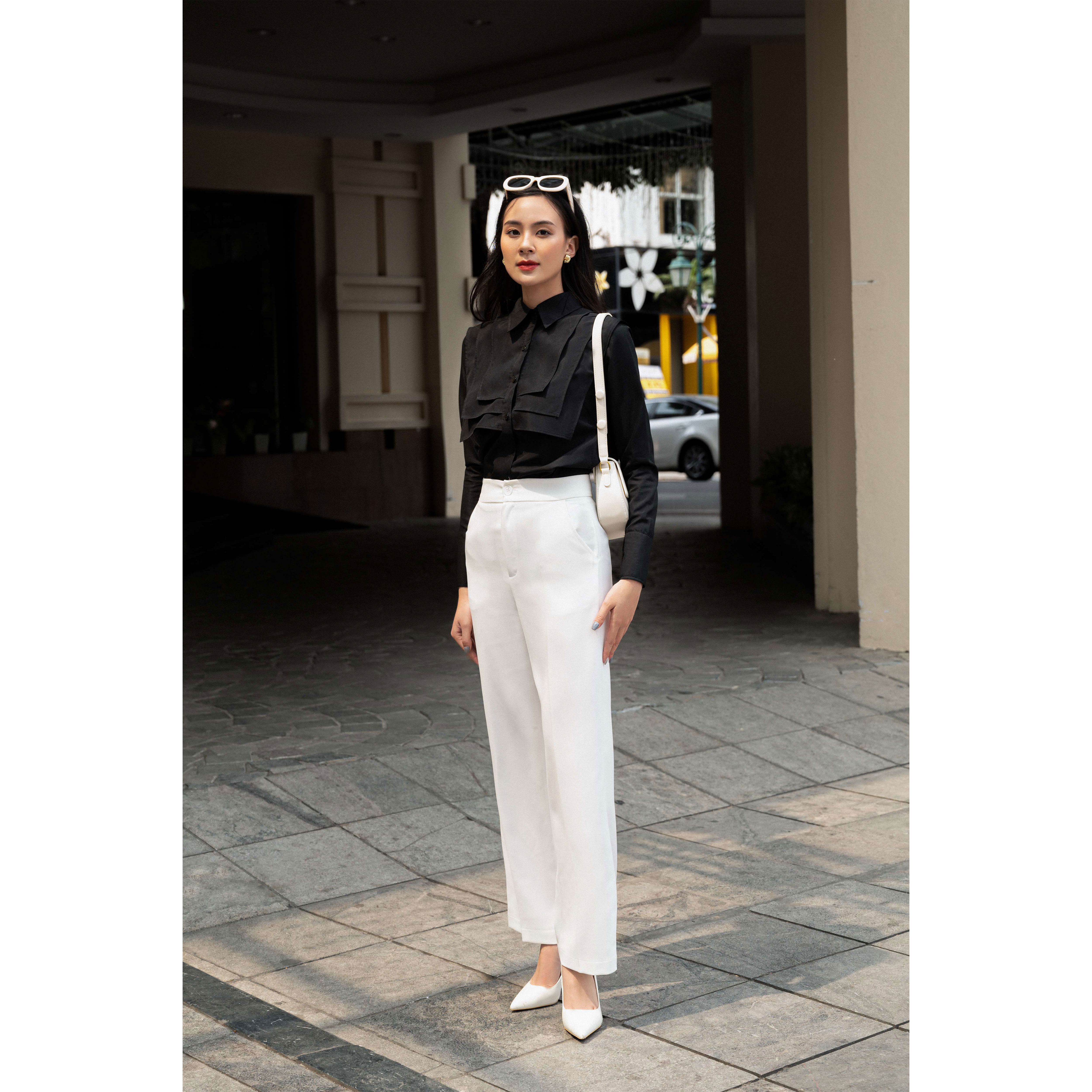 Sơ mi đen cổ phối kiểu 03SHI251 - MAIIMER