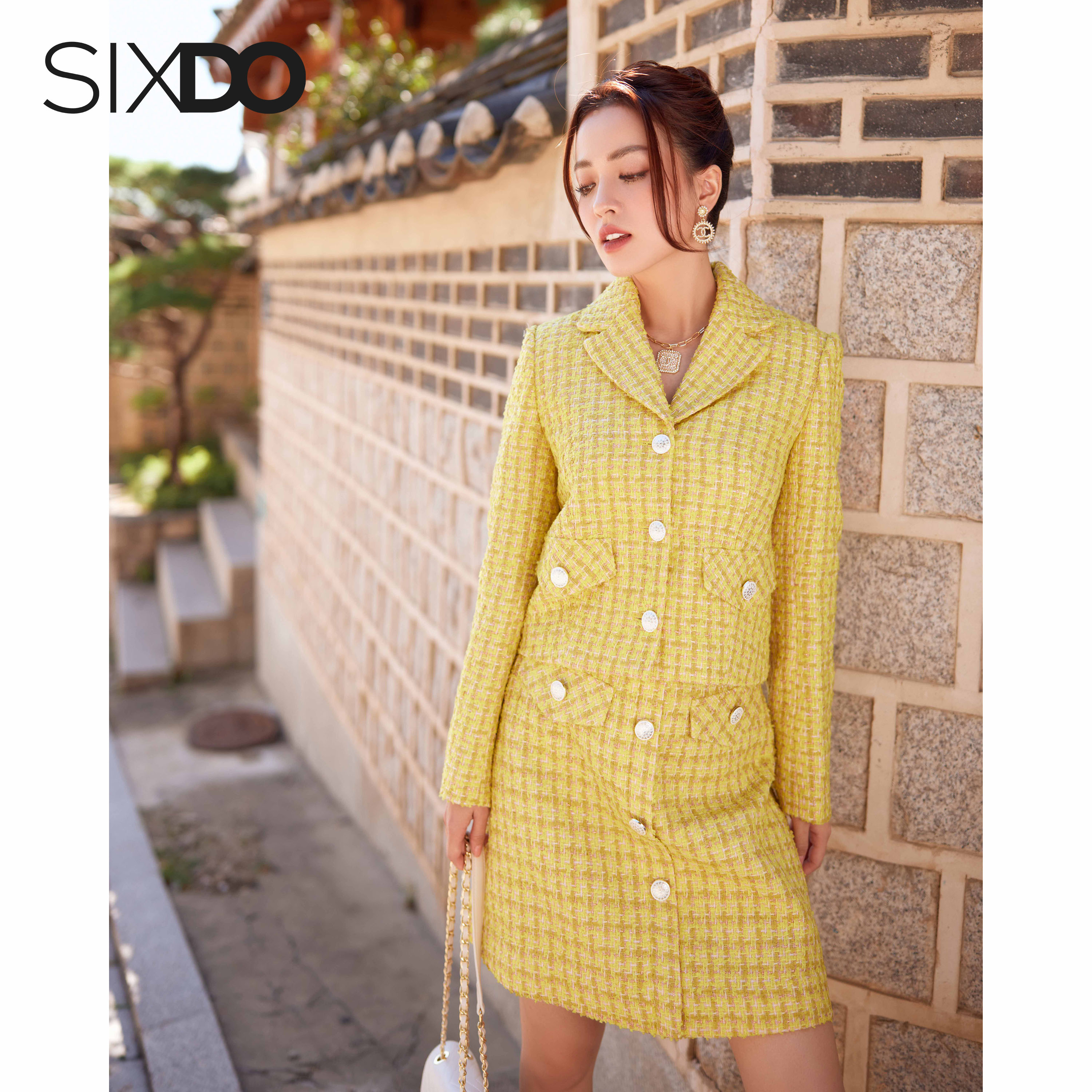 Chân váy tweed phối cúc SIXDO (Mini Tweed Skirt)
