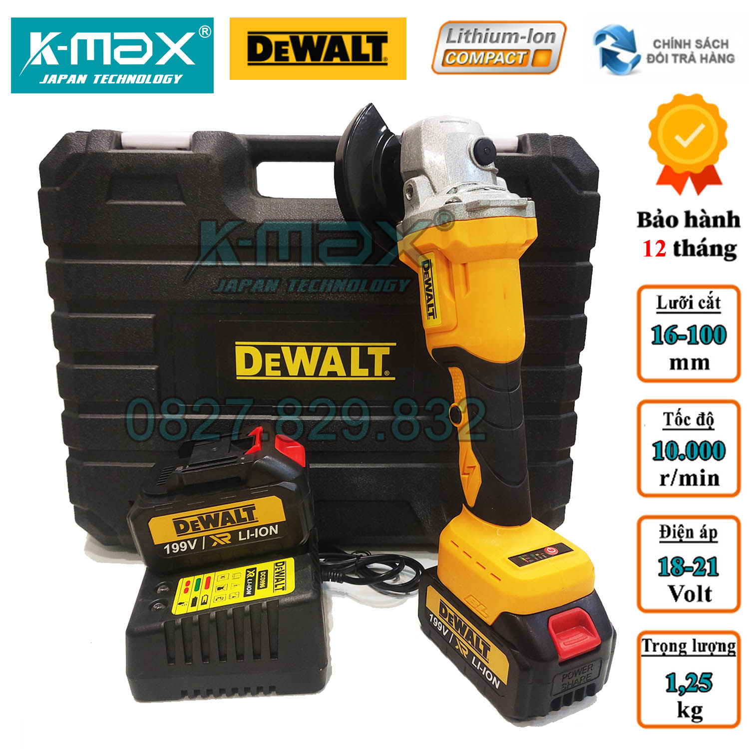 Bộ Máy Mài Pin DeWaLT Cao Cấp Động Cơ Ko Chổi Than, Lõi đồng 100%