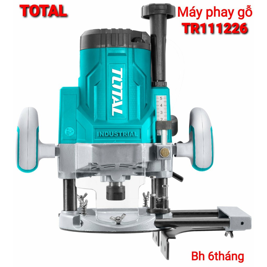 MÁY PHAY GỖ TOTAL TR111226 . Công suất đầu vào: 2200W Tốc độ không tải: 9000-23000rpm. Kích thước mũi phay:  6,8,12mm, 1/4'' (6.3mm), 1/2" (12.7mm). Khả năng phay: 0- 60mm. Kiểm soát tốc độ biến SIÊU THỊ ĐỒ NGHỀ