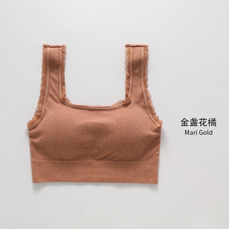 Áo bra nữ cổ vuông hở lưng chữ U hai dây ren dễ thương - Áo croptop viền ren mút ngực