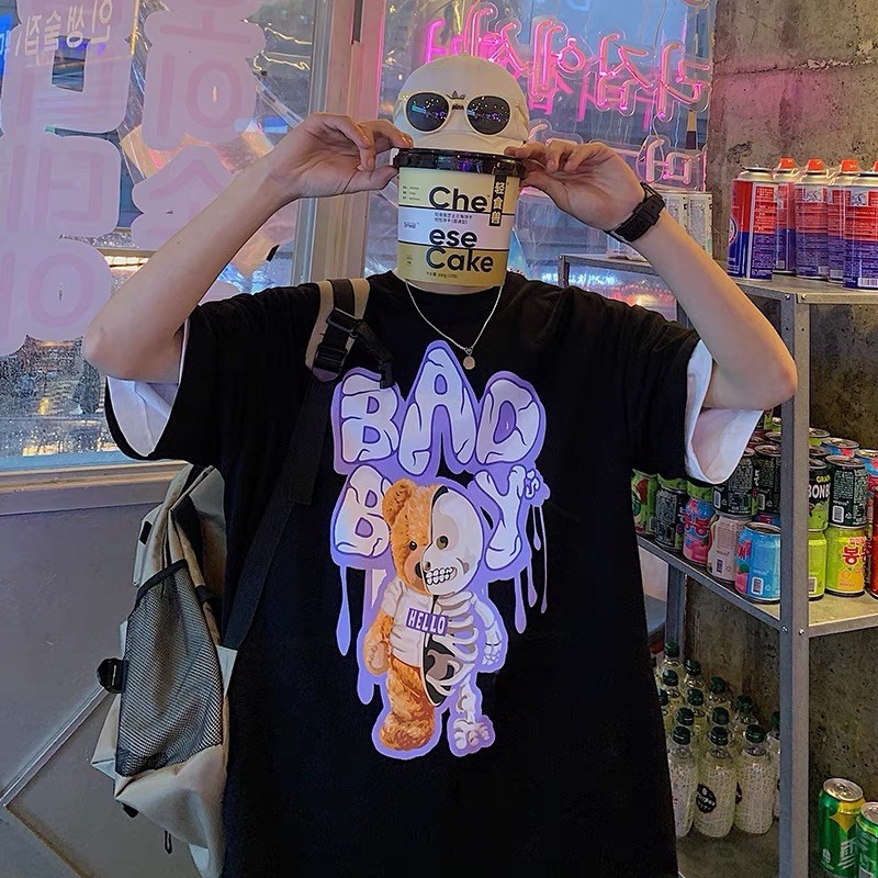 áo thun tay lỡ badboy đen