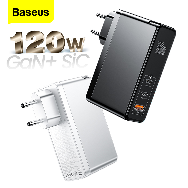 BASEUS Bộ sạc nhanh Gan Sic 120W EU/ US sạc nhanh USB QC 4.0 3.0 PD loại C cho Macbook Pro iPad iPhone Samsung Xiaomi - INTL