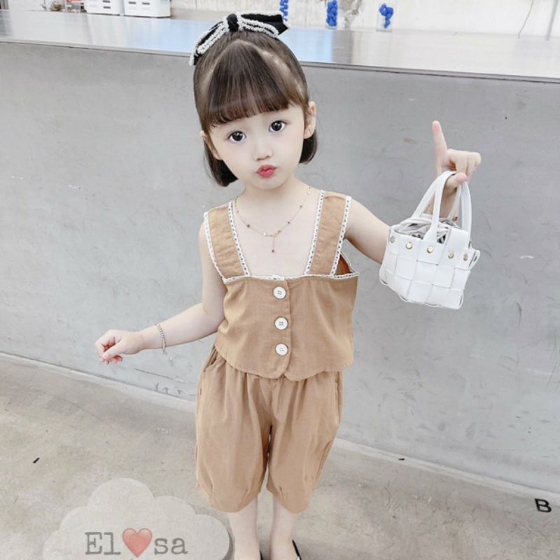Bộ đũi áo 2 dây bèo cúc cho bé gái