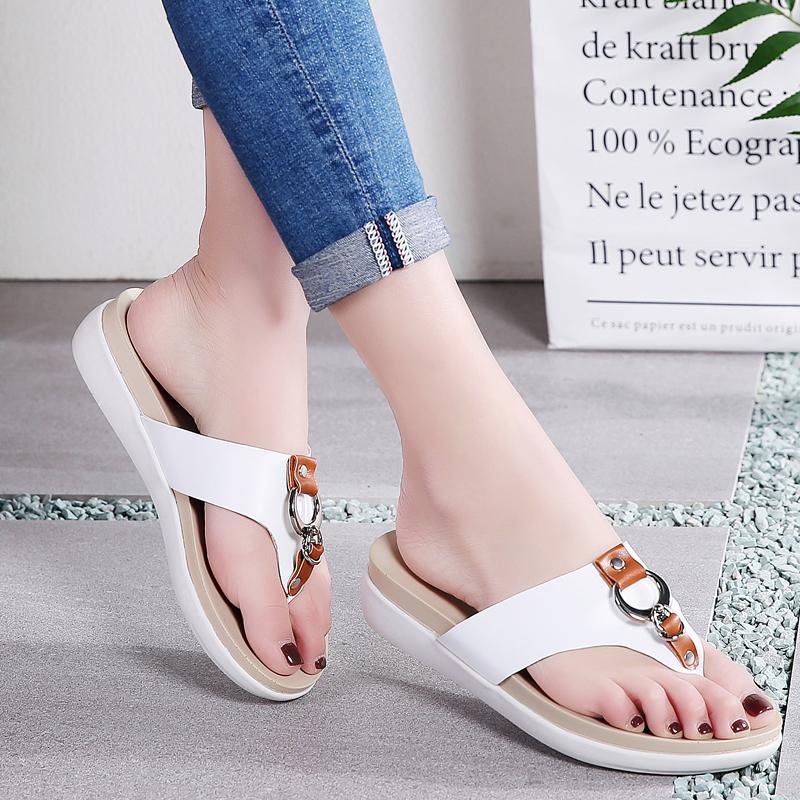 Sepatu Sandal Wanita Kulit Asli Sol Datar Anti Selip (Hitam) (Hitam)