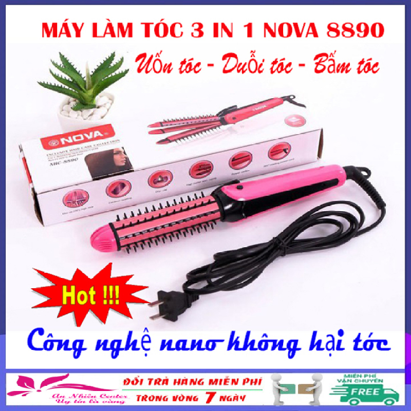 Máy uốn duỗi bấm tóc đa năng 3 in 1 NoVa 8890, máy tạo kiểu tóc mini giá rẻ công nghệ Nano không hại tóc giá rẻ