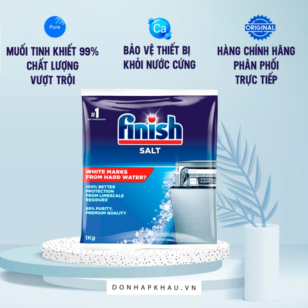 Muối Rửa Chén Bát Finish Salt Kháng Khuẩn 1kg - Bảo Vệ Máy Rửa Chén Bát, Ngăn Ngừa Mảng Bám