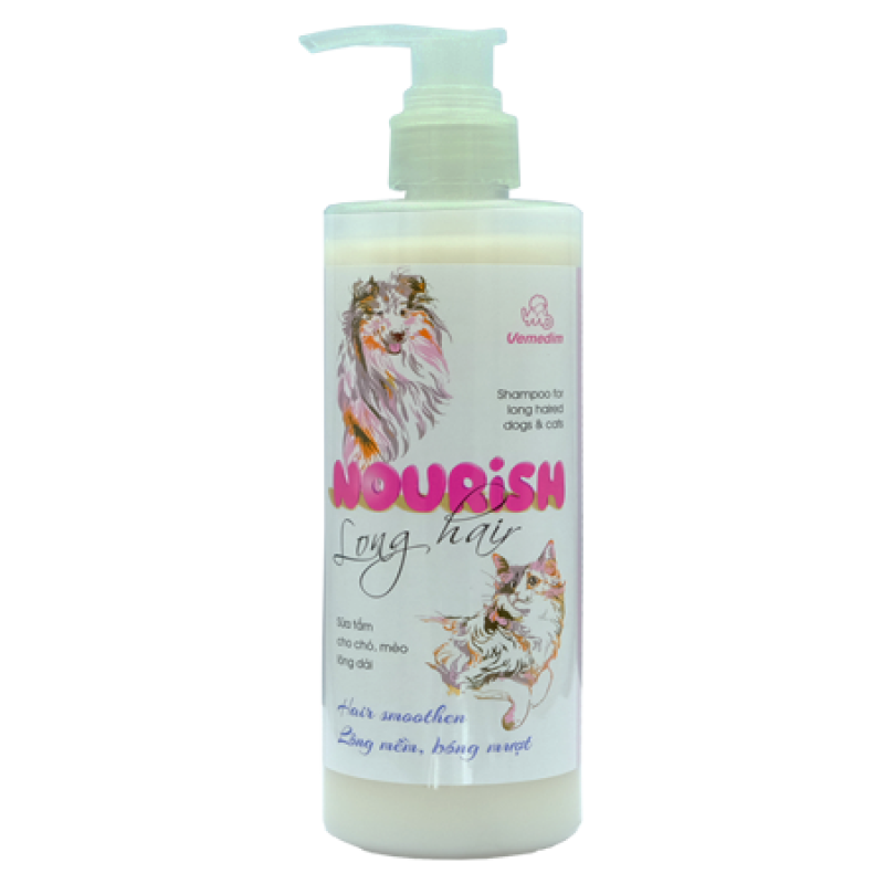 Shampo NOURISH long hair-Sữa tắm cho chó, mèo lông dài, cung cấp protein nuôi dưỡng bộ lông từ sâu bên trong, chai 300ml, Vemedim
