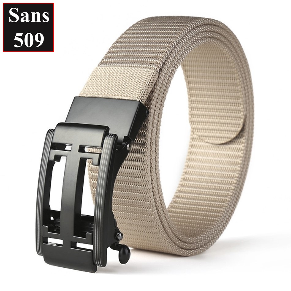 Dây nịt vải dù canvas Sans509 unisex nam nữ khóa tự động màu đen xanh rêu biển be xám bản to cao cấp