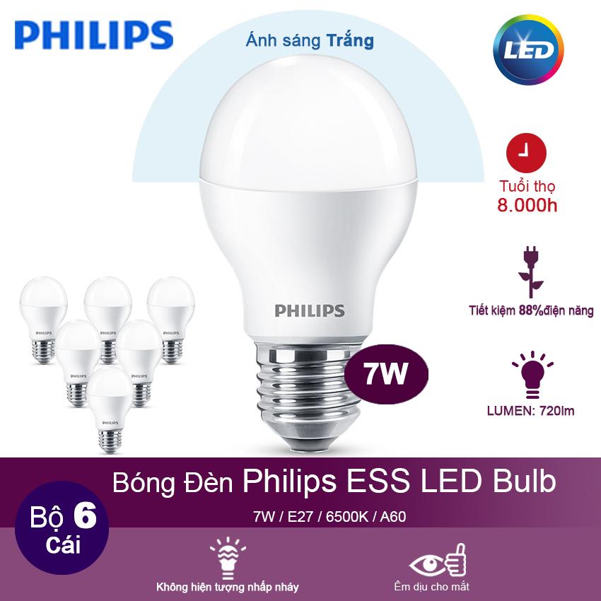 (Bộ 6) Bóng đèn Philips ESS LEDBulb 7W 6500K đuôi E27 230V A60 - Ánh sáng trắng