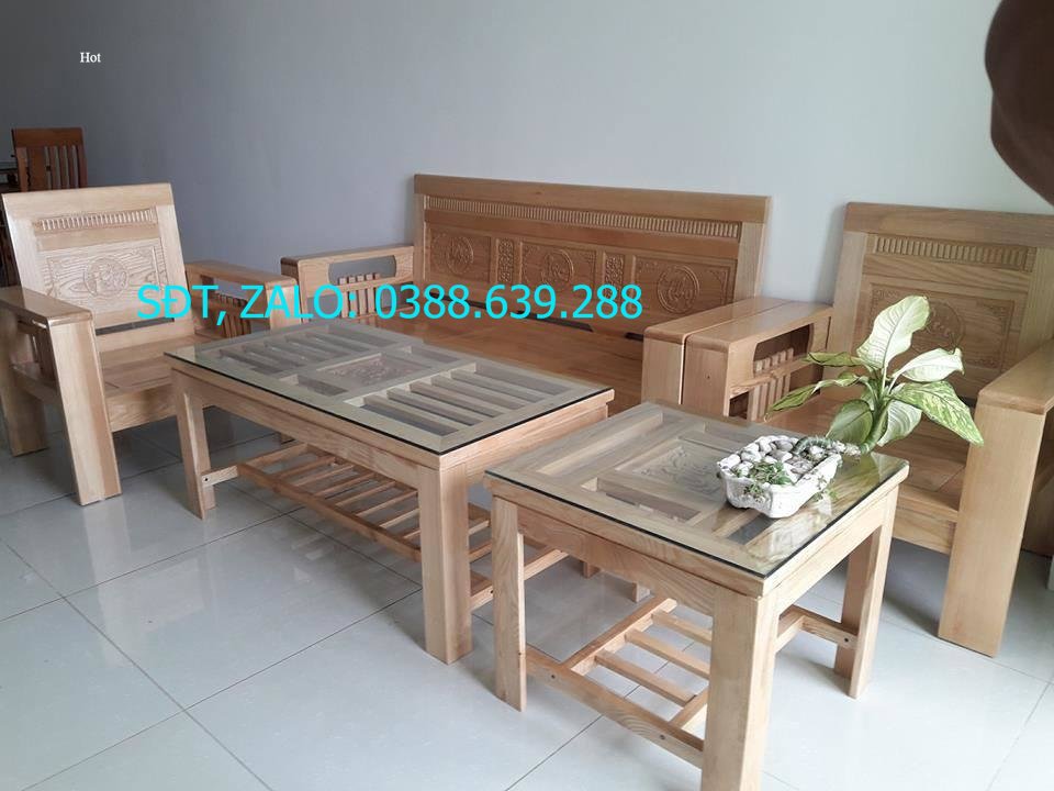 Bộ Salon gỗ sồi tay 12 màu tự nhiên, Bộ bàn ghế phòng khách gỗ