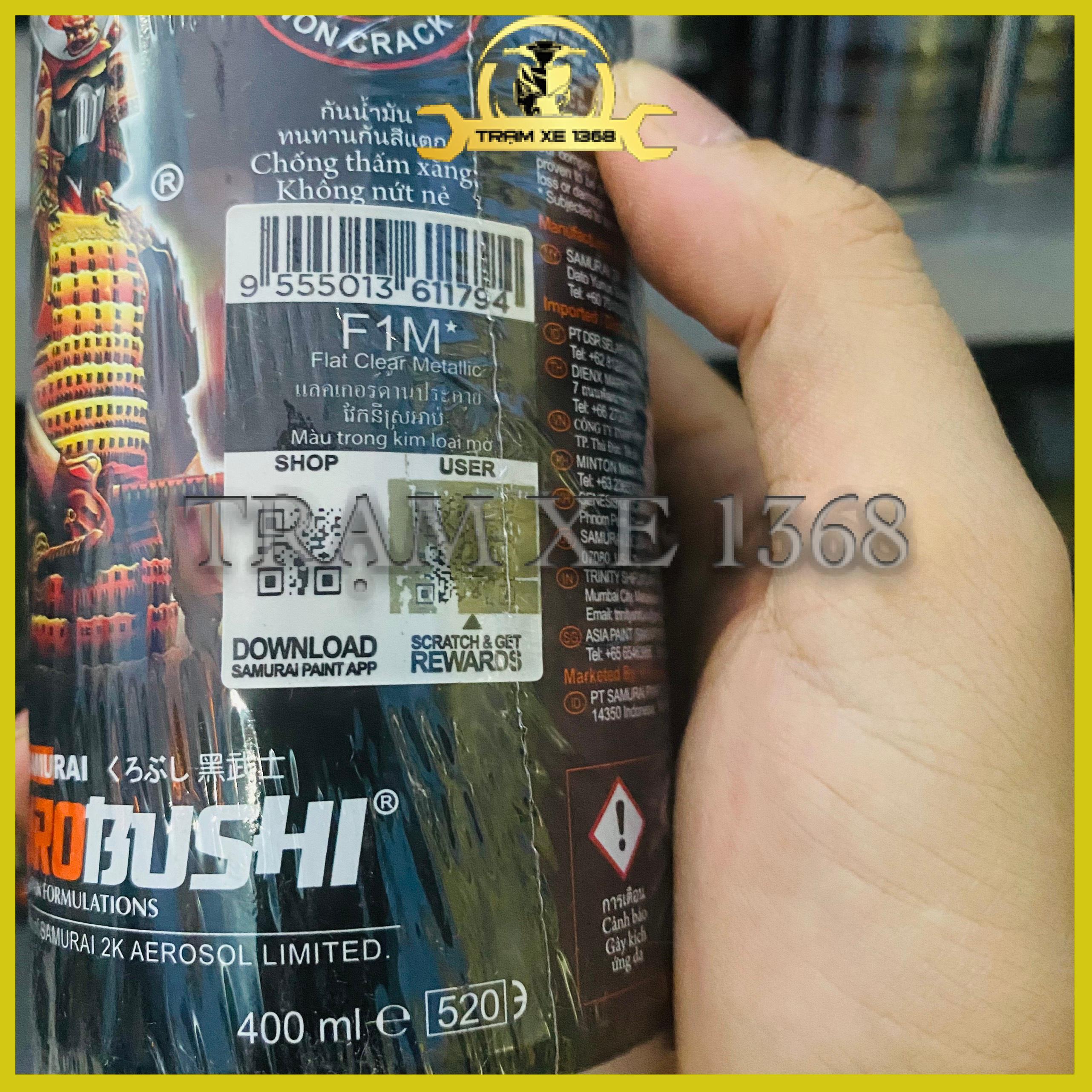Sơn Xịt Samurai F1M Màu Trong Mờ Ánh Kim (Phủ Keo Nhám Lấp Lánh)