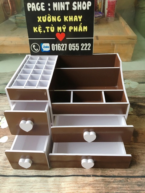 Kệ mỹ phẩm 3 tầng 4 hộc chocolate full ô son