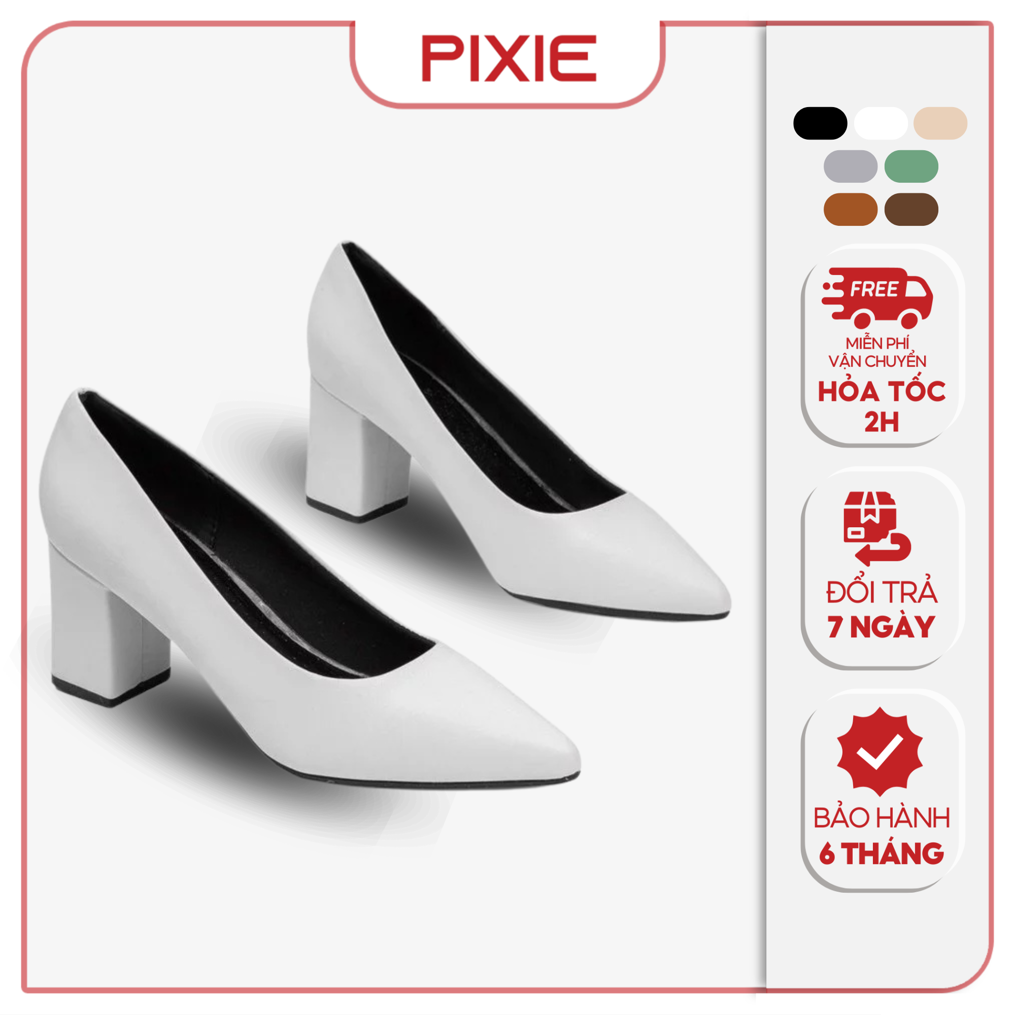 Giày Cao Gót Đế Vuông 6cm Basic Pixie P159