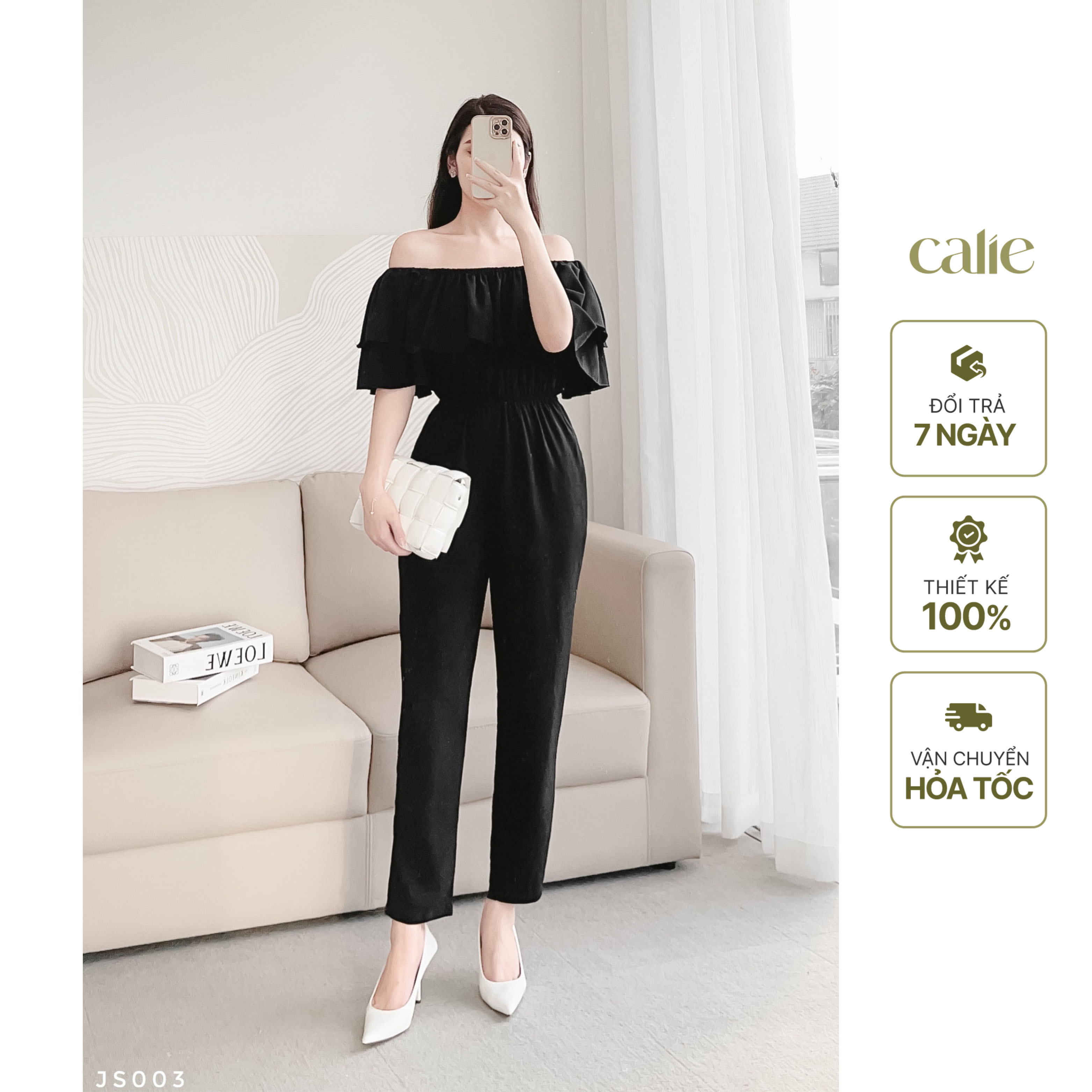 Bộ Jumsuit dáng liền phối bèo trễ vai trẻ trung tôn dáng Calie JS003