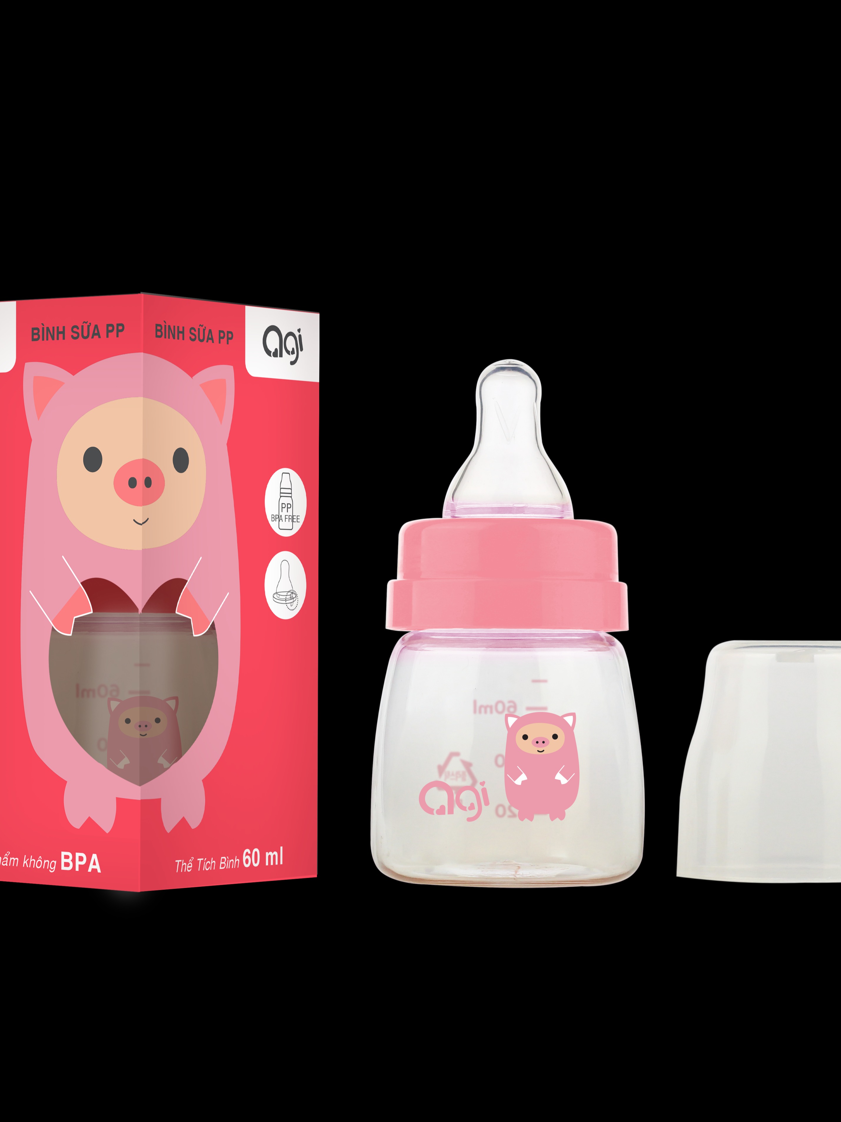 Bộ 2 Bình Sữa Agi Cổ Thường 60ml - binh sua