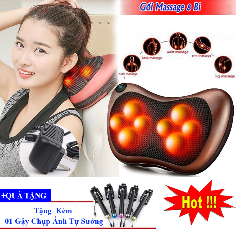 [HCM]May Matsa Mat Gối massage hồng ngoại cao cấp - MS 490 Gối massage 8 bi xoay bóp công nghệ Nhật Bản (Massage trị liệu) - Giúp Thư Giãn Loại Bỏ Mệt Mỏi. Tặng 01 Gậy Chụp Ảnh Tự Sướng-