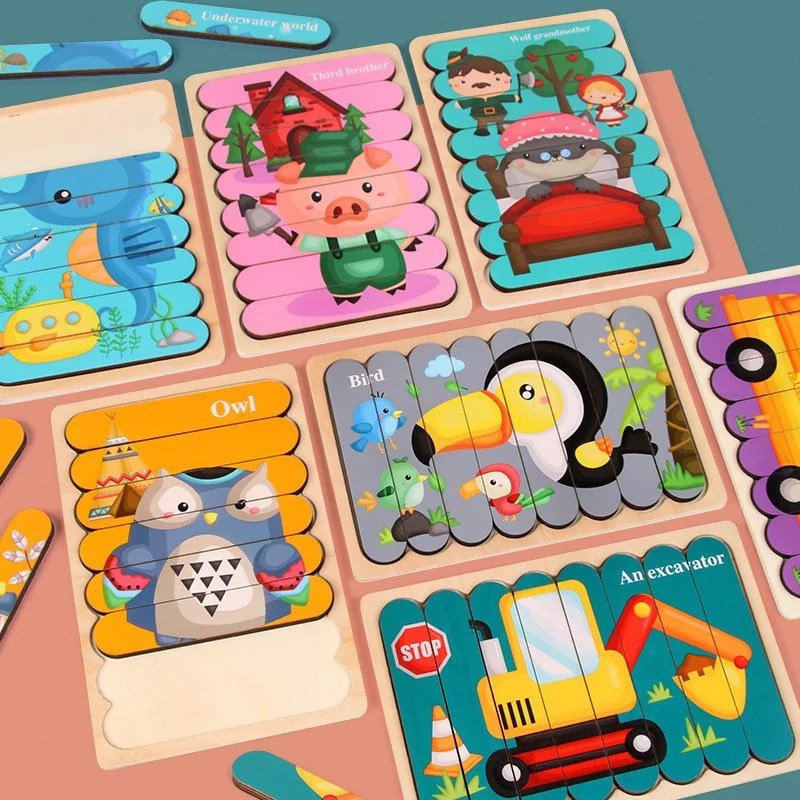 Baby kid wooden puzzle activity educational easel intelligence puzzle toy