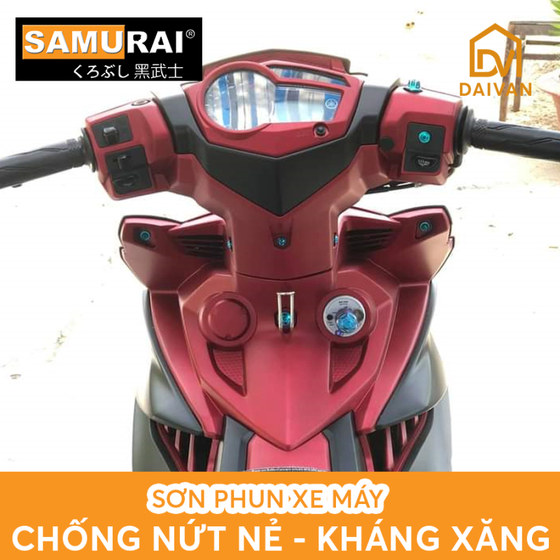 COMBO 5 chai sơn Samurai Lót-Nền-Màu-Bóng màu đỏ candy Y138* dành cho nhựa nhám PP (nhựa đen)