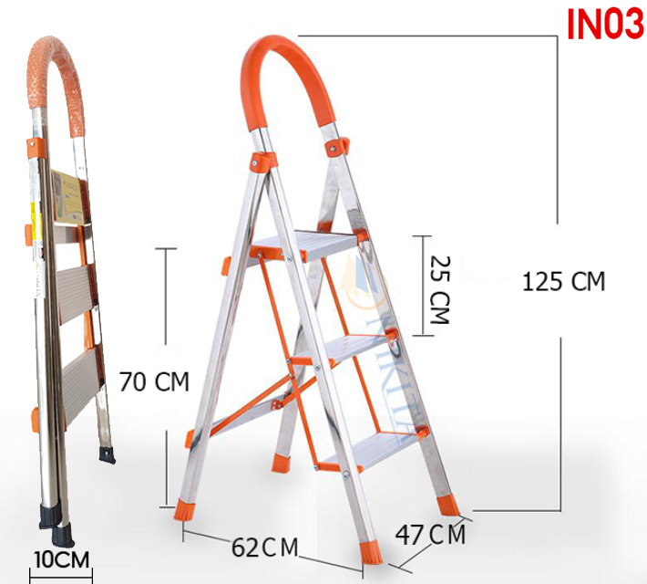 Thang ghế INOX gia đình 3 bậc - 1.25m