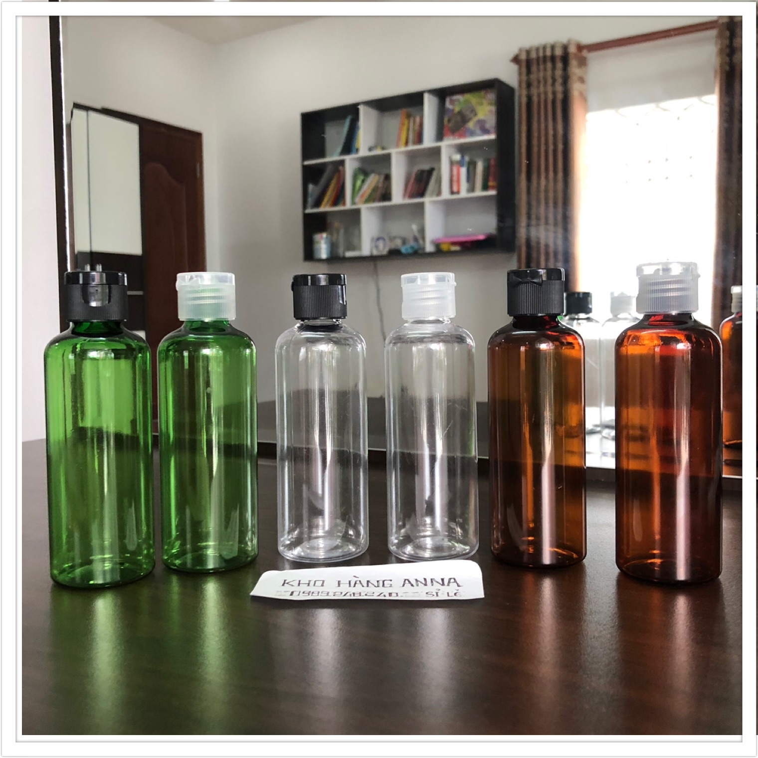 [ chai 100ml Nắp Bật nhấn ]  5 Chai nhựa pet 100ml trong suốt / xanh lá / Nâu nắp bật -  Combo 5 Chai nắp bật chiết mỹ phẩm , chai nắp bật nước rửa