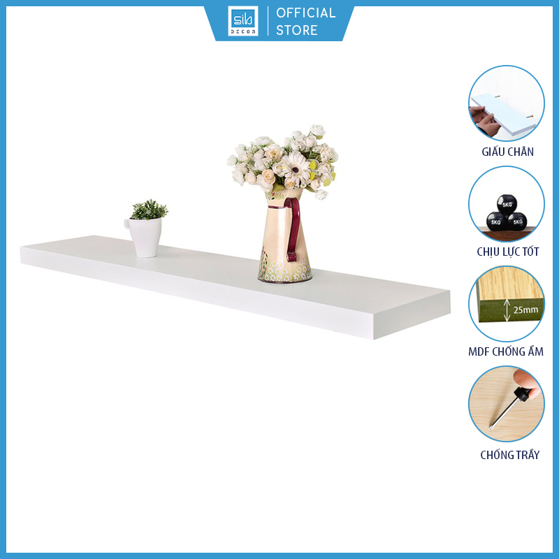 Kệ Gỗ Treo Tường Thanh Ngang Không Giá Đỡ 60x20cm Màu Trắng, Đen, Vân Gỗ Thương Hiệu SIB Decor