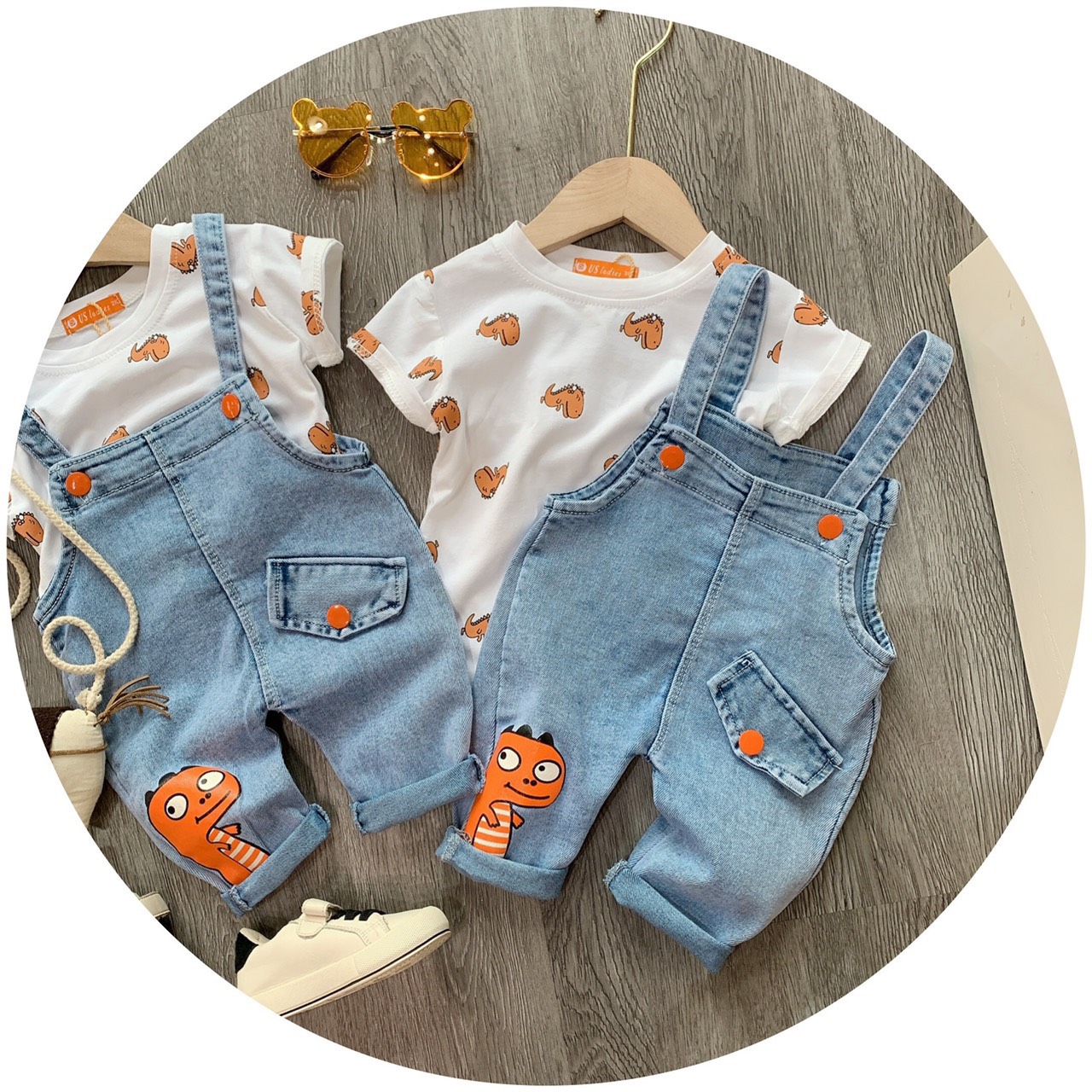 [HCM]Set áo cotton quần yếm bò bé gái SETN433