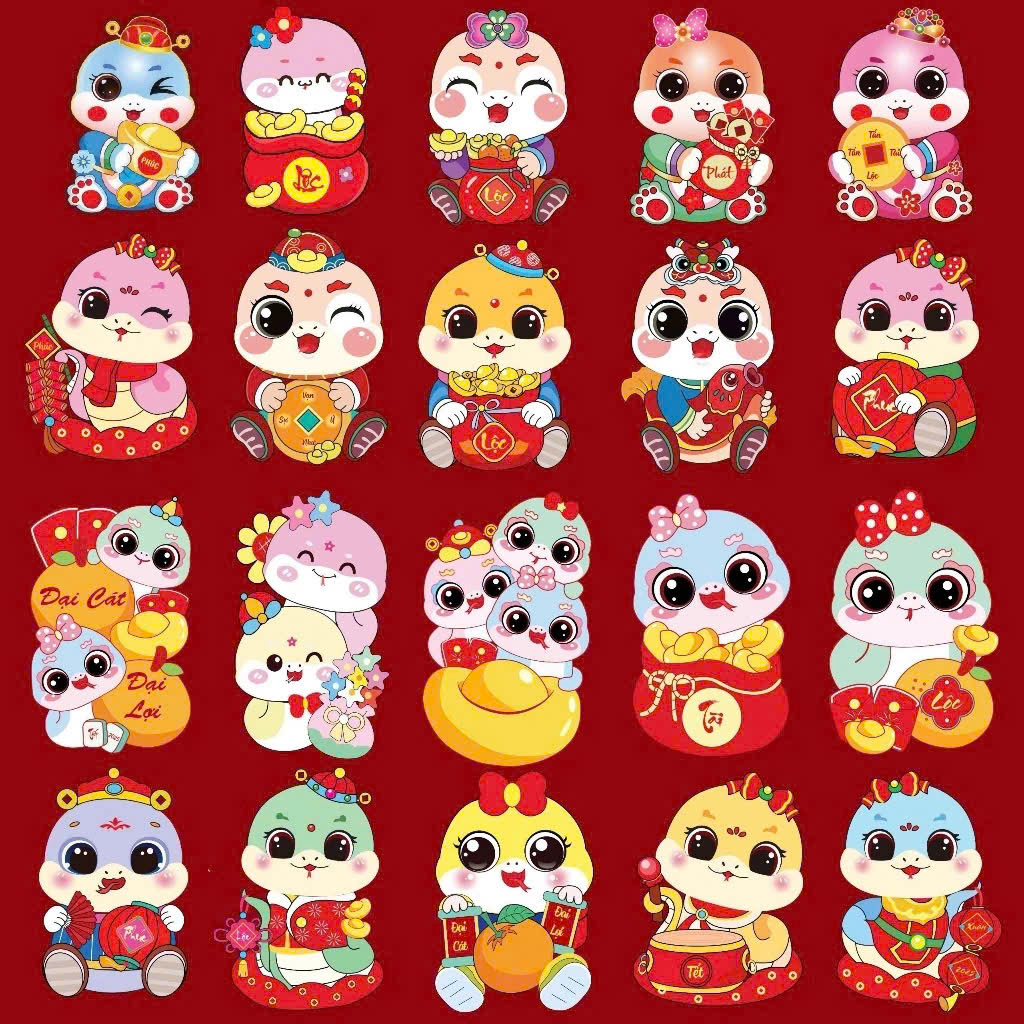 Combo 50 lì xì chibi mẫu rắn năm 2025 siêu hót