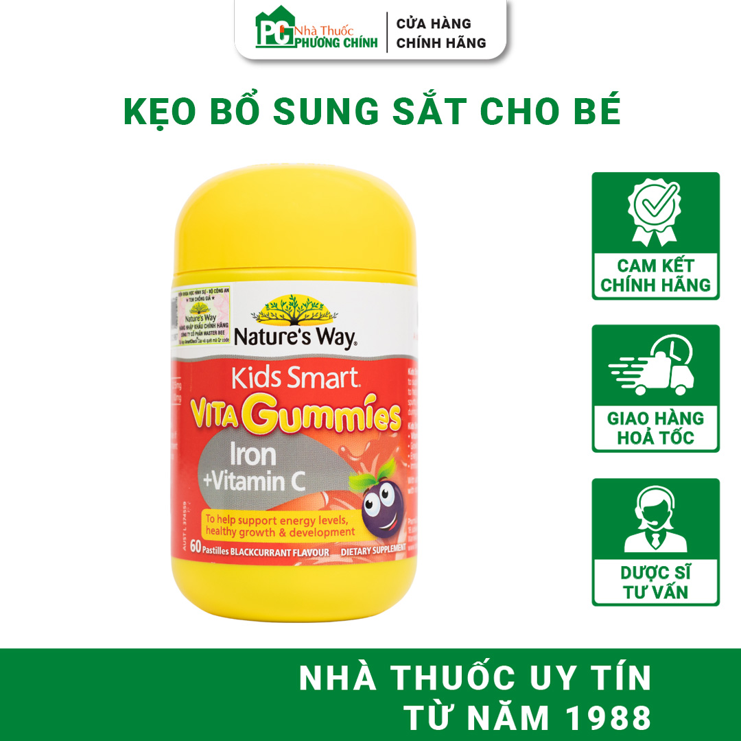 Kẹo Dẻo Bổ Sung Sắt Hữu Cơ Và Vitamin C - Nature's Way Kids Smart Vita Gummies Iron + Vitamin C (Hộp 60 Viên)