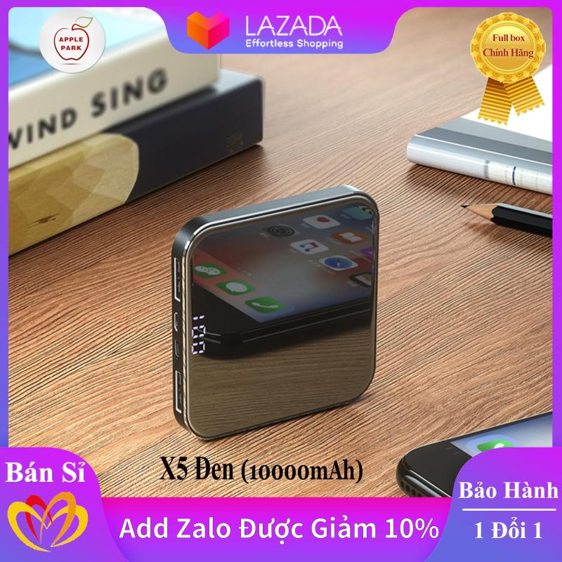 Giá Pin Sạc Dự Phòng Siêu Mỏng Mặt Kính Nhỏ Gọn Power Bank 10000mAh 15000mAh 20000mAH Đèn Led Chữ Số 2 cổng đầu ra USB X5