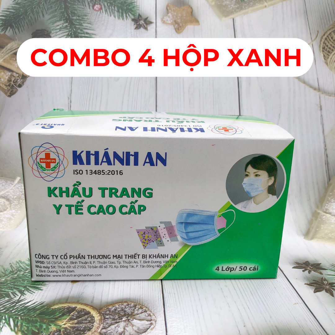 Khẩu trang y tế Khánh An 4 lớp kháng khuẩn chống bụi mịn chống tia UV hiệu quả hộp 50 cái