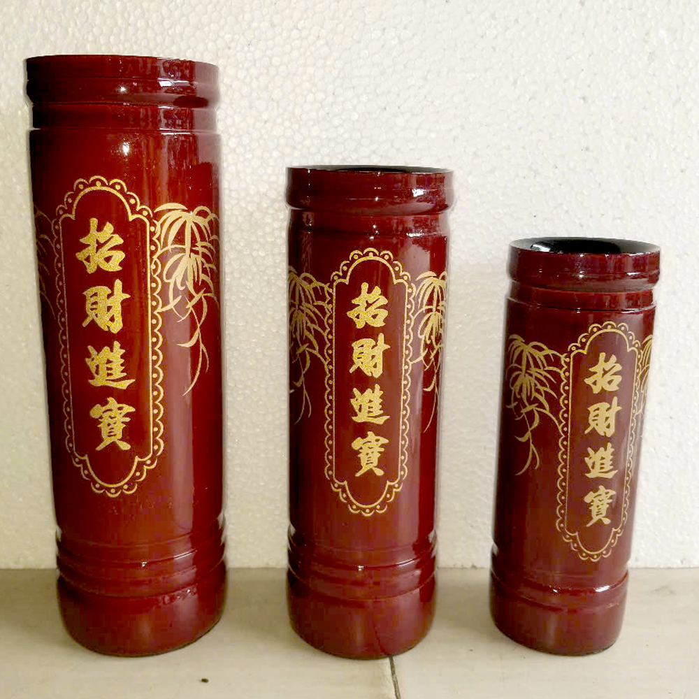 [HCM]Ống đựng nhang sơn nâu vẽ lá tre