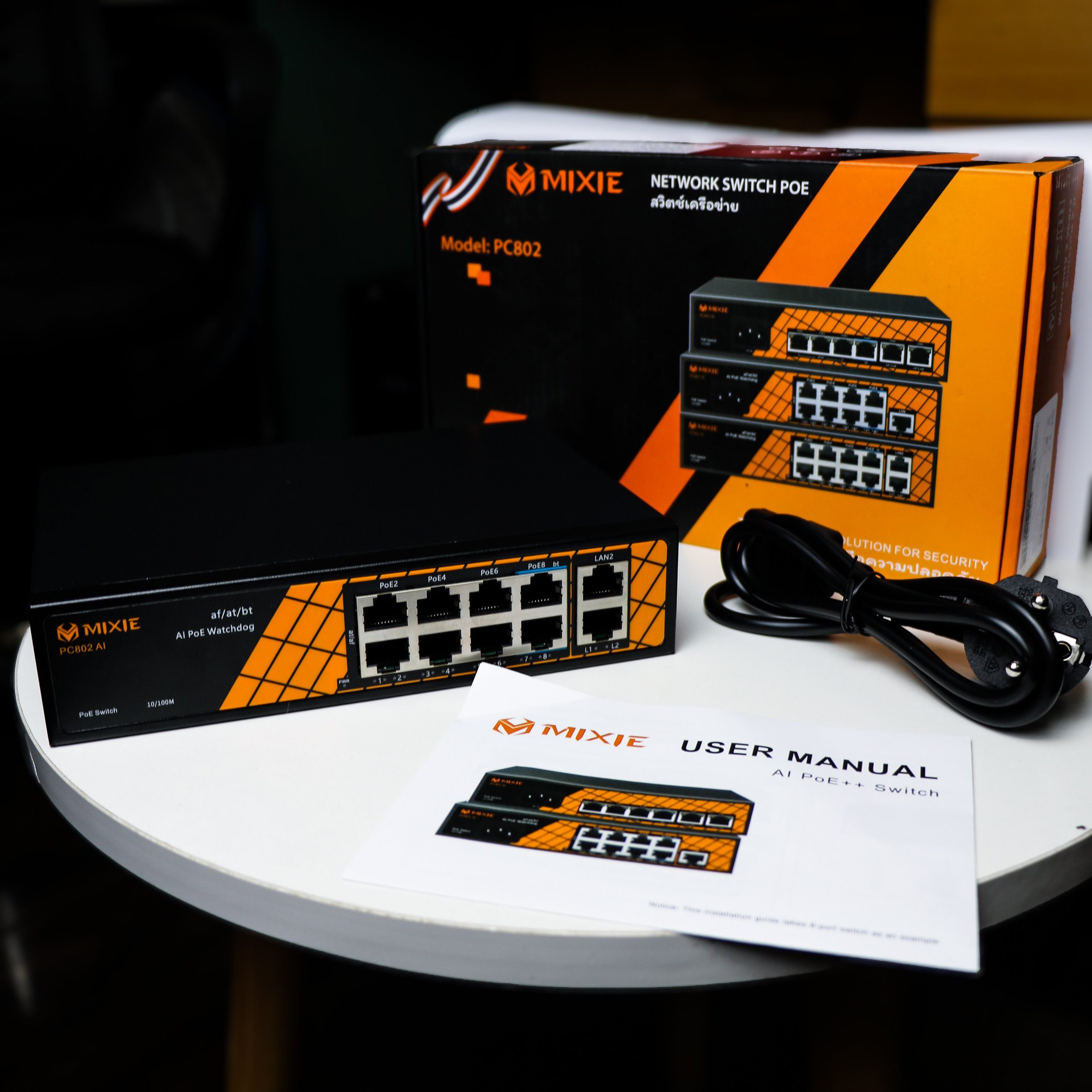 SWITCH POE MIXIE PC-802 AI 8 cổng LAN POE và 2 cổng Uplink