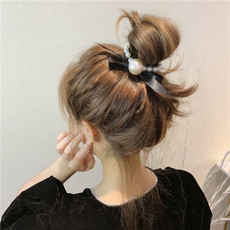 CỘT TÓC NGỌC PHỐI NƠ PHONG CÁCH HÀN - CỘT CAO SU PHỐI NGỌC