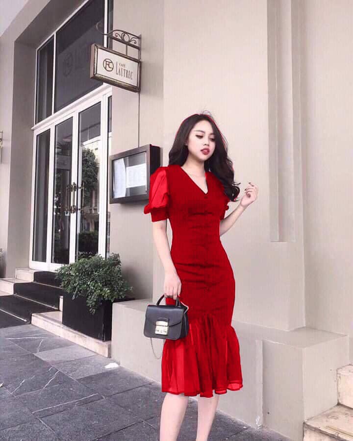 Đầm đuôi cá cổ tay phồng sang trọng_sukavn