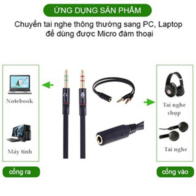 Laptop 3.5 headphone to audio & mic jack splitter cable 3.5mm (black)
