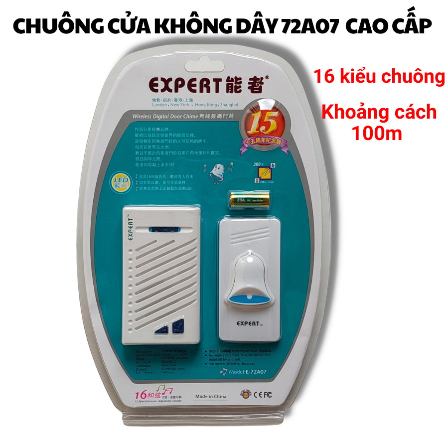 Bộ chuông cửa không dây Expert 72A07 gồm 16 kiểu chuông ( khoảng cánh xa 150m )