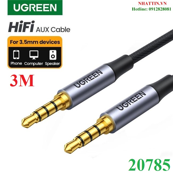 Cáp âm thanh aux 3.5mm 2 đầu dương 4 cực dài 3m bện nylon hỗ trợ mic ugreen 20785 cao cấp