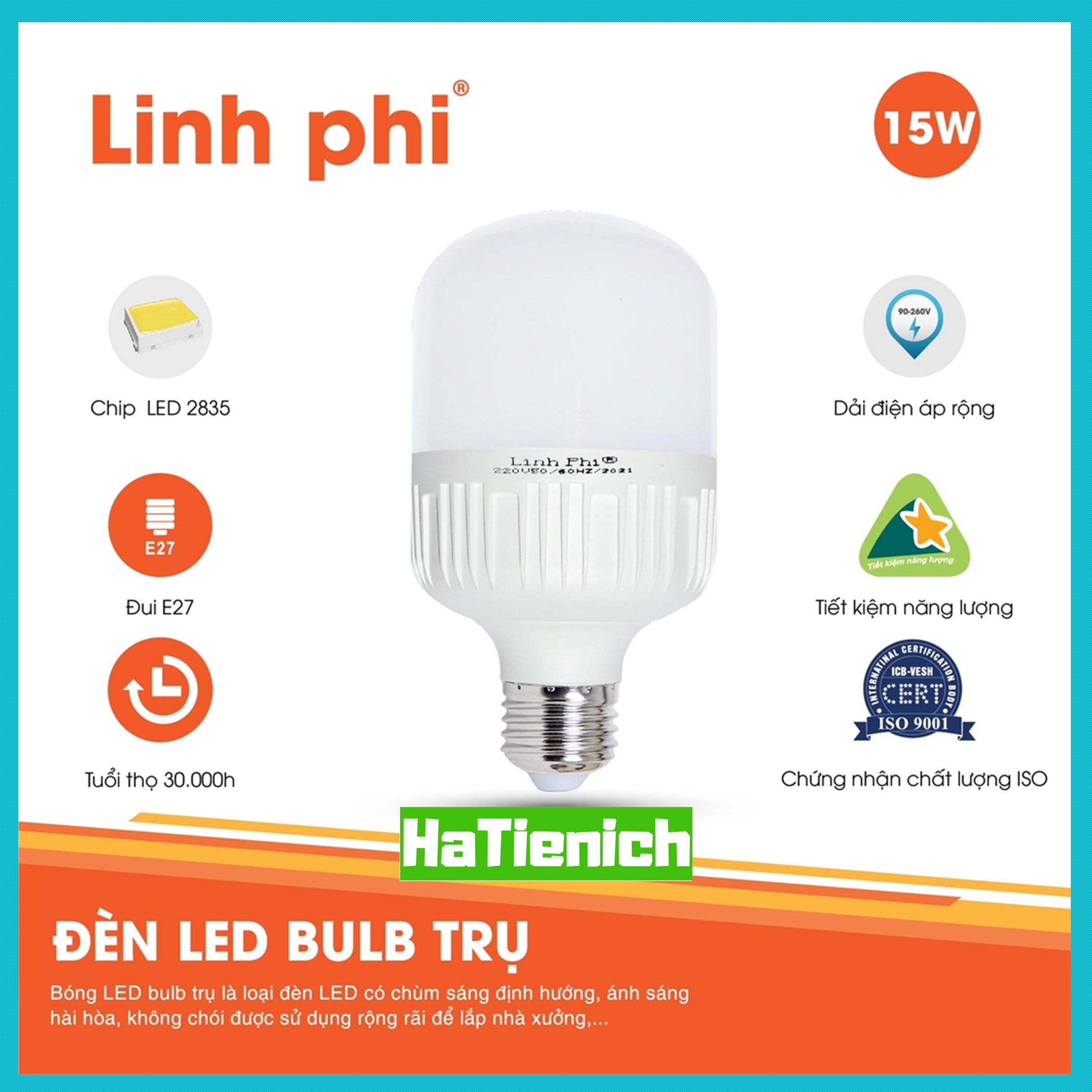 Bóng đèn LED 50w 40w 30w 20w 10w 5w siêu sáng tiết kiệm điện, LED BULB trụ LINH PHI chống nước BẢO HÀNH đổi mới 6 tháng