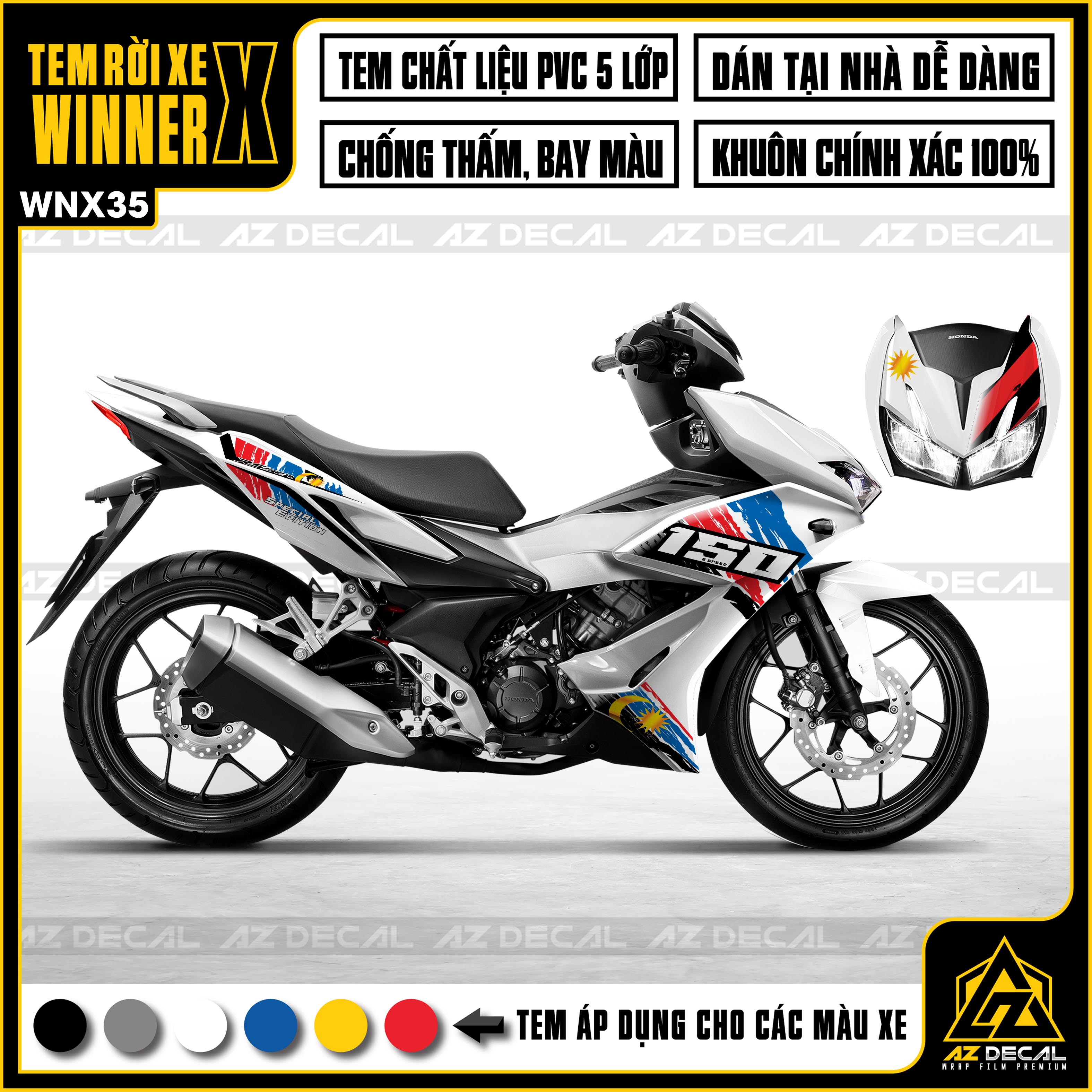 Tem winner x 150 màu tem cho xe đen, đỏ, trắng, xanh...| wnx35 | team xe máy rời chống nước dễ dán - azdecal