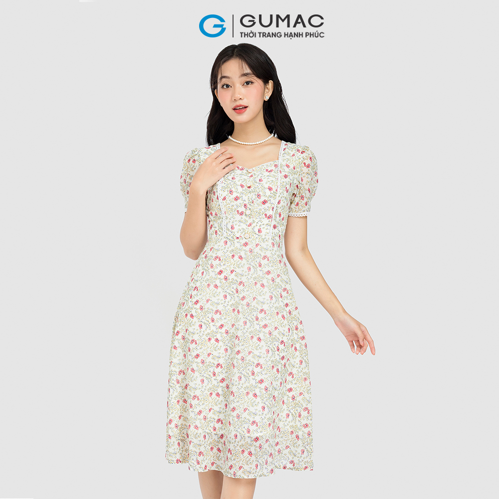 Đầm nữ GUMAC, đầm hoa viền ren DC08096