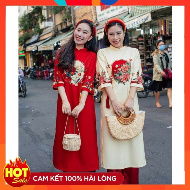 [sale 30%]Áo Dài Cách Tân Phối Họa Tiết Hoa Cao Cấp