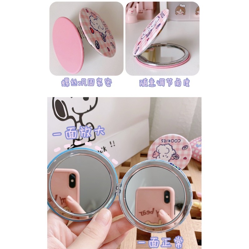 Gương gập 2 mặt gấu thỏ kẻ
