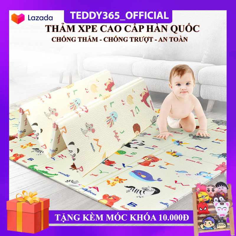 Thảm Xốp Siêu Êm, Thảm Trải Sàn Xpe Phủ Silicon Cao Cấp Hàn Quốc Chống Trơn Trượt An Toàn Cho Bé 1m8 x 2m