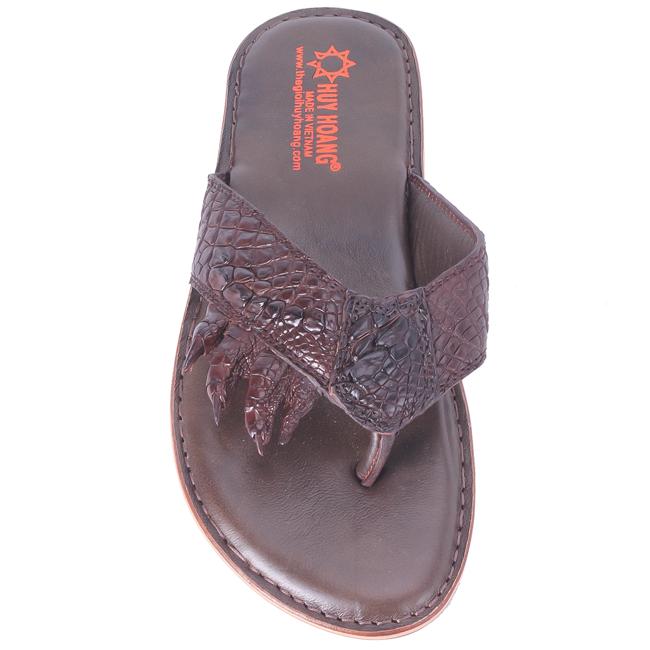 Dép nam da cá sấu móng tay màu nâu đất TH7216