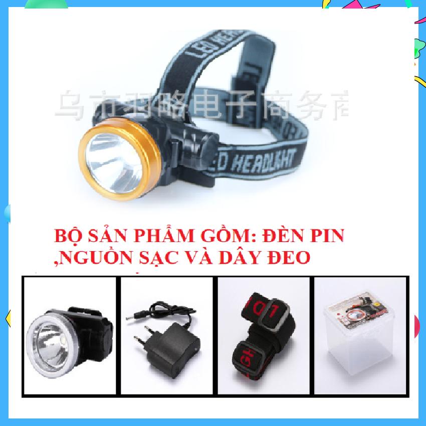 Đèn Led Đội Đầu Siêu Sáng Chiếu Xa 500m Công suất 15W Pin Sạc kèm nguồn sạc