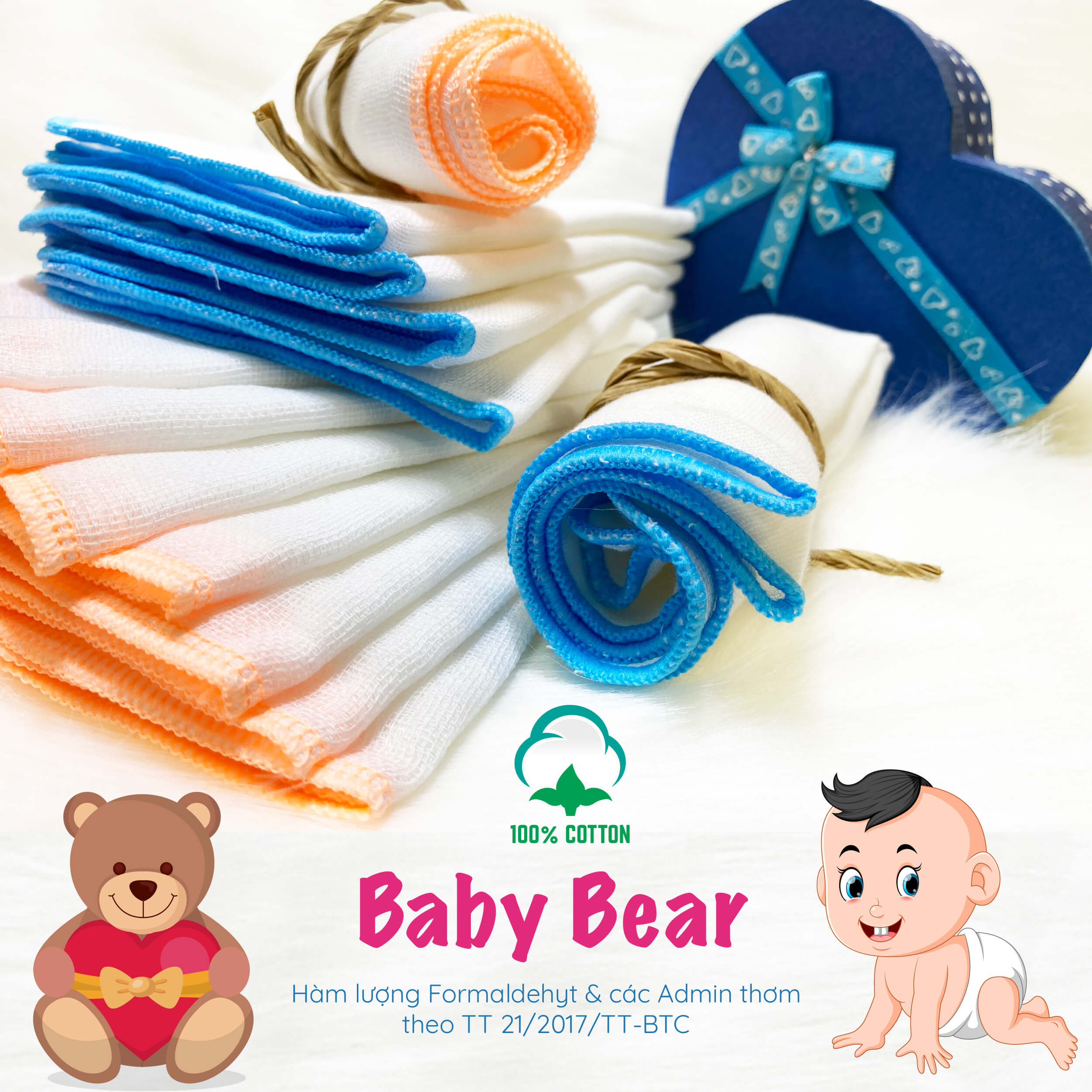 [Siêu rẻ] Khăn sữa Baby Bear 4 Lớp 25x27
