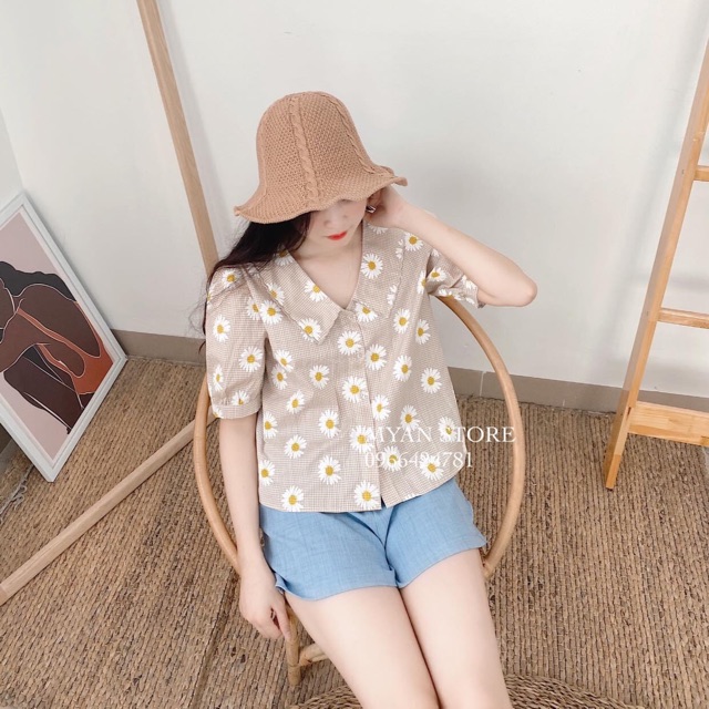 vải caro hoa cúc to