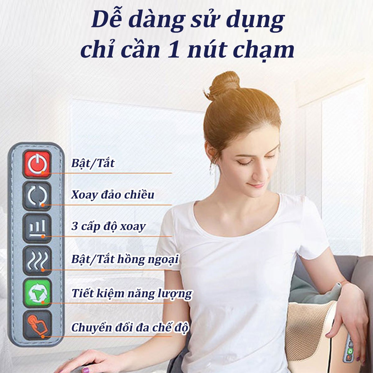 Gối massage hồng ngoại máy mát xa cổ vai gáy 24 bi có tính năng đảo chiều và tự động ngắt khi không sử dụng