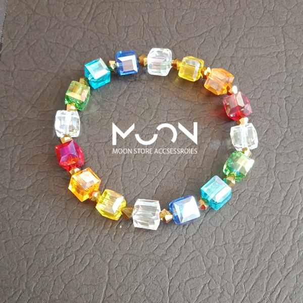 [HCM]Vòng tay pha lê handmade pha lê vuông nhiều màu sắc cầu vồng dễ thương phụ kiện trang sức Moon Store Acc